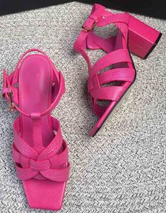 Vente chaude- Nouvelles femmes sandales en cuir femme talons chunky sapatos femininos zapatos mujer chaussure femme sapato feminino lézard texture