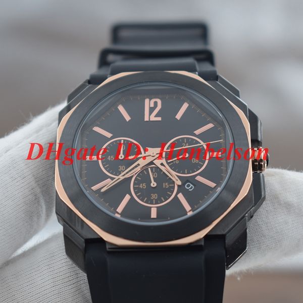 Vente chaude montres Mouvement à quartz OS Les petits cadrans fonctionnent Chronomètre multifonction 103075 42mm Boîtier bicolore noir Montre-bracelet à bande de caoutchouc