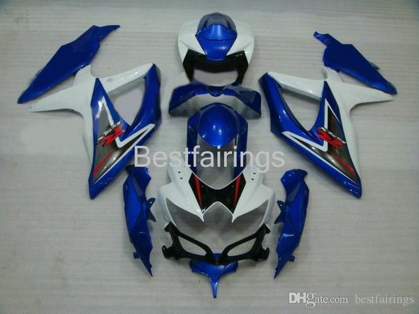 Venta caliente kit de carenado OEM para SUZUKI GSXR600 GSXR750 2008 2009 2010 carenados azul blanco GSXR 600 750 08 09 10 Moldeo por inyección BE55