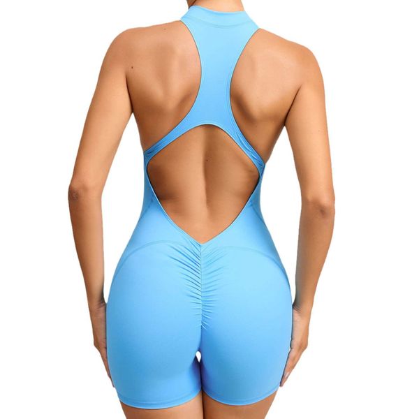 Offre spéciale une pièce femmes avant fermeture éclair dos nu Sexy barboteuse vêtements de Yoga actif Fitness Scrunch bout à bout combinaison