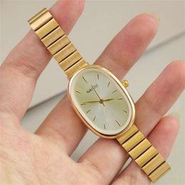 Belles montres ovales pour femmes et filles, bracelet de montre Simple en alliage d'argent et d'or, à Quartz minimaliste, offre spéciale