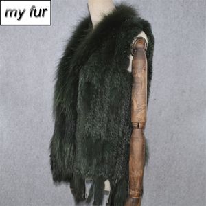 Party Women Real Rabbit Fur Vest gebreide kwastjes echte echte konijnenbont gilet echte wasbeer bont kraagtocht 201016