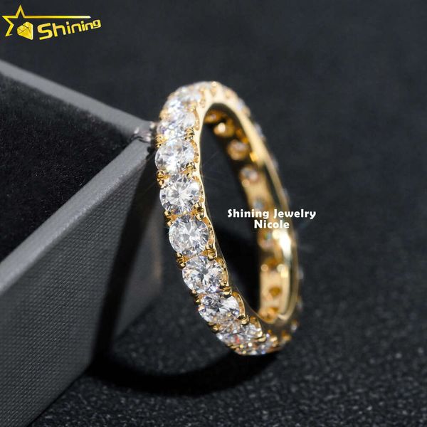Band d'éternité de diamant de passe chaud 3 mm 18 km en or solide jaune engagement Moisanite Diamond Anneau