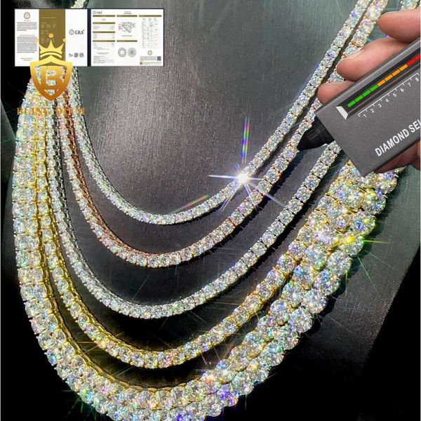 Testeur de diamant en argent Sterling 925, 2mm-6.5mm, Moissanite, chaîne de Tennis hip hop, collier pour hommes et femmes, offre spéciale