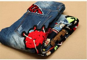 Offre spéciale Patchwork hommes 2020 nouveau jean mode motard Denim ensemble pantalon maigre décontracté hommes vêtements