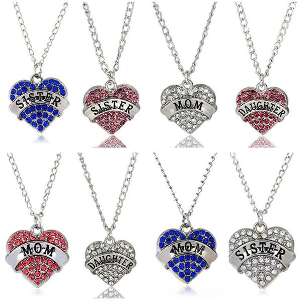 Venta caliente Corazón de Melocotón Diamante Miembro de la Familia Madre Hija Collar DJN11 orden de la mezcla Collares pendientes joyería