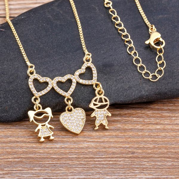 Gran oferta, collar con colgante de oro amarillo de 14k con circonita de corazón personalizado para niño y niña, joyería de cumpleaños familiar para niños y mujeres, regalo para el Día de la madre