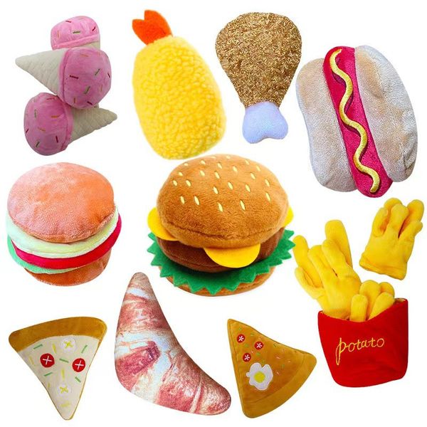 Offre spéciale jouets en peluche pour animaux de compagnie résistant aux morsures chien propre mâcher chiot formation jouet Simulation Hamburger puces cuisse de poulet fournitures pour animaux de compagnie