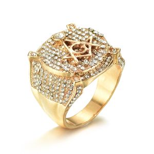 Populaire gouden legering Masonisch ringen gratis mason ag embleem vrijmetselaars sieraden items met kristalstenen