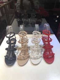 Hot koop- Populaire vrouwen 6.5 cm klinknagel espadrilles schoenen sandalen schapen huid lederen slippers flip flop 34-42