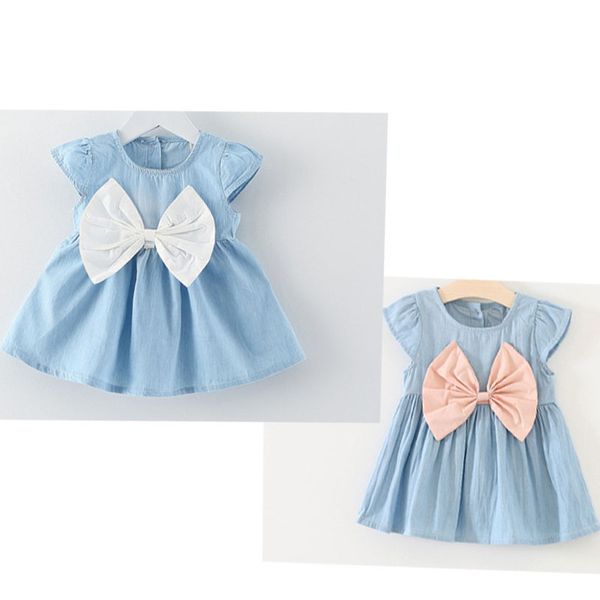 Vente chaude princesse bébé vêtements bébé filles bow-noeud mini robe bébé style estival robes de fête à manches courtes