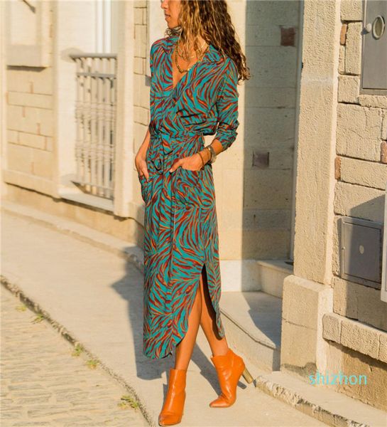 Venta caliente Vestido estampado de playa Mujeres 2019 Summer Boho Long Maxi Vestidos de gasa sexy Vintage Vintage Vestence Robe Femme4104436