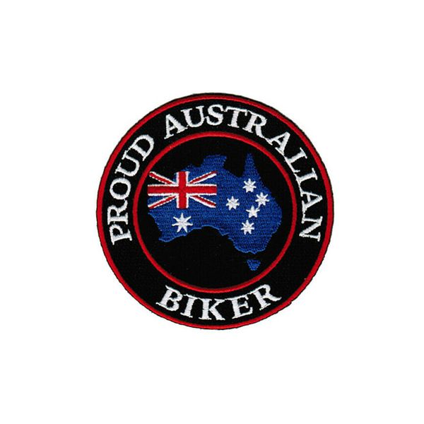 Venta caliente orgullosa de ciclista australiano Iron de parche bordado en costura para la chaqueta de ropa de motociclista envío gratis