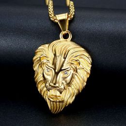 Collier avec pendentif tête de Lion en acier inoxydable 316l, bijoux Punk Hips Hops pour hommes, or 18 carats, incrustation de diamants, offre spéciale