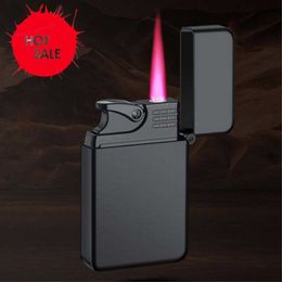 Hot Koop Rode Vlam Metalen Aansteker Lichtgevende Sigaar Opblaasbare Butaan Verstelbare Outdoor Winddicht Heren Gift ZPZ4