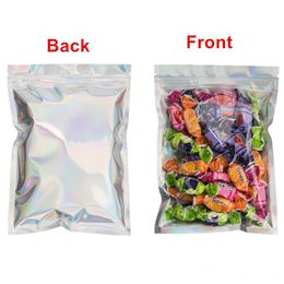 Hersluitbare geurbestendige tassen folie pouch tas platte laser kleur verpakking bagg voor partij gunst voedsel opslag holografische kleuren