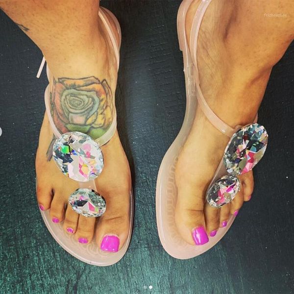 Gran oferta-Sandalias de gelatina con diamantes de imitación, chanclas para mujer, zapatos deslizantes de cristal, Sandalias planas para mujer, deslizadores de diamantes a la moda, 2020 Ins, venta al por mayor1