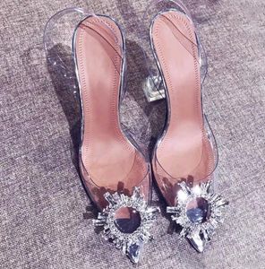 Hot Sale-rhinestones schoenen teen hoge hakken kristalheldere hakken slingback pompen sandaalhakken