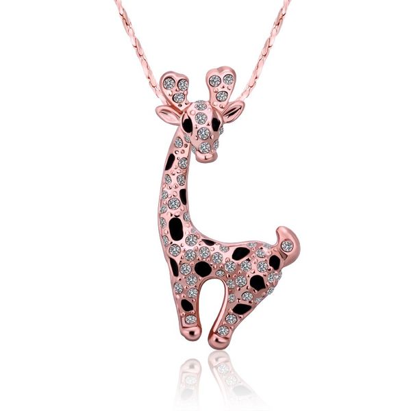 Collar de joyería de cristal blanco de oro rosa de gran oferta para mujer DGN522, collares con colgante de gema de oro de 18 quilates de jirafa con cadenas