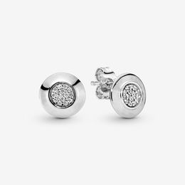 Boucles d'oreilles rondes en argent Sterling 100% avec Logo scintillant, accessoires de bijoux de mariage à la mode, cadeau pour femmes, authentique, 925