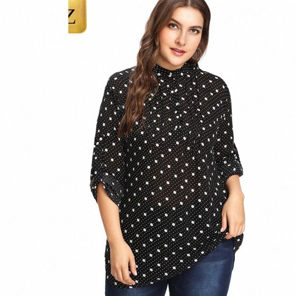 Venta caliente acanalada con cuello en V manga LG lunares tallas grandes blusas acanaladas camisa superior Fi camisas de mujer ropa de maternidad verano w4R9 #