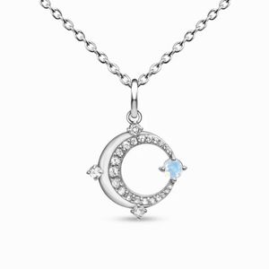 Collana con pendente in pietra di luna scavata a forma di O in argento sterling S925 di vendita calda per gioielli di moda di design di minoranza femminile