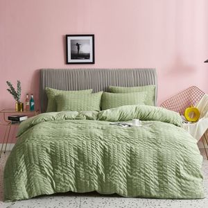 Hot koop SEERSUCKER Drie-delige Beddengoed Sets Katoen Koning Queen Size Luxe Quilt Cover Kussensloop Dekbedovertrek Merk Bed Comforters Sets