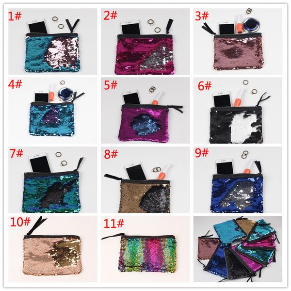 Gran oferta, bolso de mano con lentejuelas, monedero con lentejuelas de sirena, bolsas de maquillaje de sirena, bolsa de cosméticos, monedero de lentejuelas brillantes, bolsa de moda en 11 colores