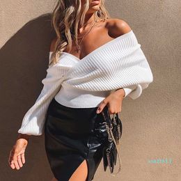 Hot Koop Sexy V-hals Wrap Truien Voor Vrouwen Herfst Winter Jumper Fashion Losse Pull Femme Suiner Knitwear Truien