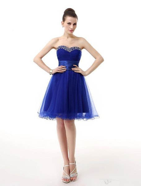 Venta caliente Brillante Vestidos de Fiesta Sexy Royal Blue Organza Corto Prom Graduación Vestidos de Cóctel Por Encargo Vestidos de Fiesta B23