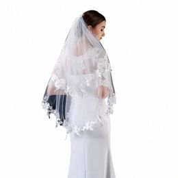 Hot Sale Short Cheap Two Lagen Wedding Veils Lace Appliques Bridal Veil Bride Boda Velo de Novia T0SB#