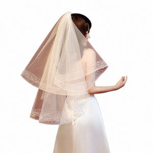 Vente chaude Veaux de mariage courts bord du ruban avec perle wel ivory weding aciés voile mariage voile nuptiale mariée s4pj # #