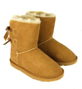 Hot Sale-Sic Tall Winter Boots Real Lederen Bailey Bowknot Dames Bailey Bow Snow Boots Schoenen Boot