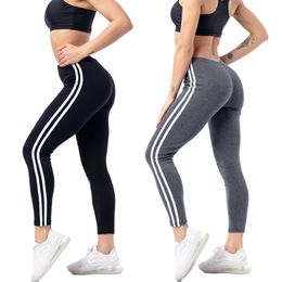 Hot Sale zijstreep leggings dames sportleggings gym hoge rekbare elastische taille potloodbroek