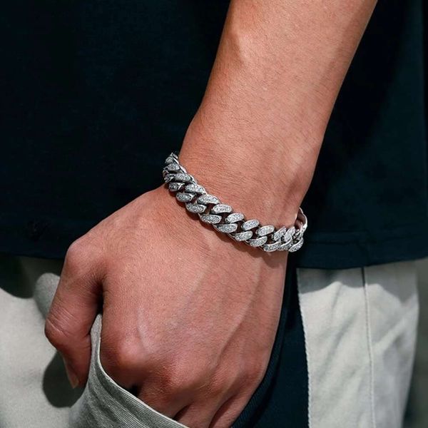 Bracelet en diamant Moissanite à maillons cubains Sier pour hommes, bijoux hip hop, offre spéciale