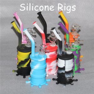 Vente chaude Silicon Rigs Waterpipe Bongs d'eau en silicone Silicon Dab Oil Rigs pour fumer Rigs d'huile Silicone Hookah Bongs avec bol en verre de 14mm