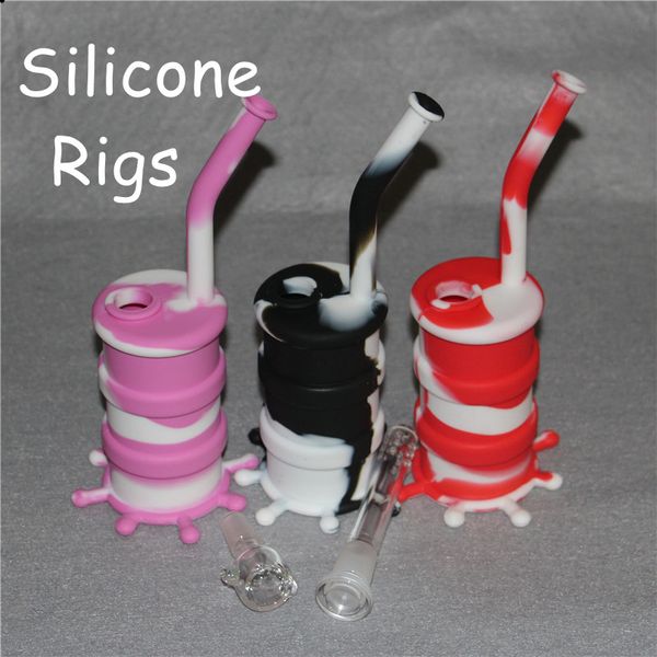 Venta caliente Silicon Rigs Waterpipe Silicone Hookah Bongs Silicon Dab Rigs Cool Shape muchos tamaños contenedores de silicona para fumar accesorios