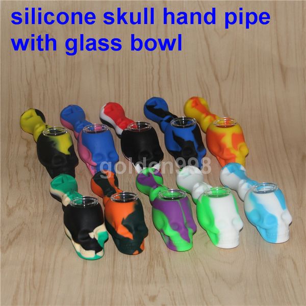 Vente chaude Silicone Rig silicone pipe à fumer cuillère à main tuyau narguilé Bongs 10 couleurs huile de silicium dab plates-formes avec bol en verre DHL