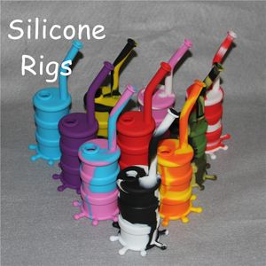 Fumer Silicone Pipe À Eau Silicon Bubblers Hookah Dab Rigs 100% De Qualité Alimentaire Avec Des Bols En Verre Nectar Pipes