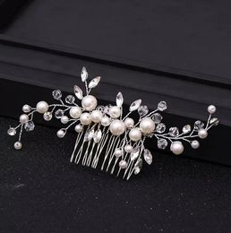 Hot Sale Silver Color Tiara Hair Combs For Women Bruid Cheap Pearl Crystal Headpiece Wedding Haaraccessoires Bridale sieraden