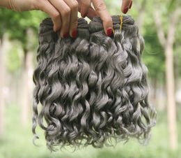 Hot Koop Zilvergrijs Human Hair Extensions 3 Stuks Veel Pure Kleur #Grijs Diep Krullend Peruaanse Haar Inslagen braziliaanse 8A Grijs Krullend Haar Weave