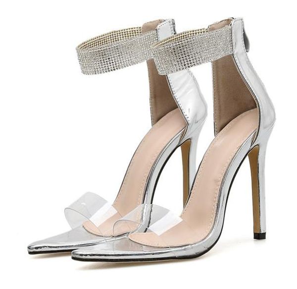 Vente chaude-argent strass chaussures mode luxe designer femmes talons hauts sandales de mariage viennent avec boîte