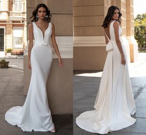 Robe De mariée sirène Simple, avec nœud, sans manches, col en V, dos nu, avec traîne, offre spéciale, 2021