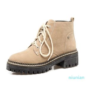 Hot Koop-maat 33 tot 43 Casual Schoenen Chunky Hak Enkle Bootie Fall Winter Lace Up Med Heel Enkellaarzen Zwart Bruin Bourgondië