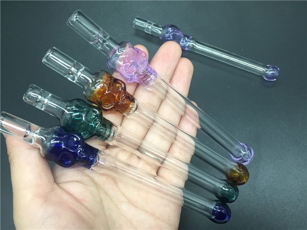 Vente chaude crâne Verre cigarette chauve-souris tuyau One Hitter Pipes filtres à cigarettes tuyau de brûleur à mazout en verre pour fumer 14cm 12mm OD embouts de filtre en verre