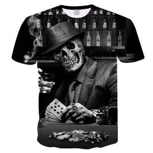 Schedel Gedrukt 3D T-shirts Mannen Dames Korte Mouw Zomer Tee Tops voor Male Poker Design T-shirt Homme