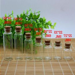 Vente chaude petite mini-flacons de bouteille bouchée en verre transparent en verre souhaitant une bouteille de dérive avec bouchon 5 ml 1 ml 2 ml 3ml 4ml 5ml 6ml 7ml 10ml 15ml brace