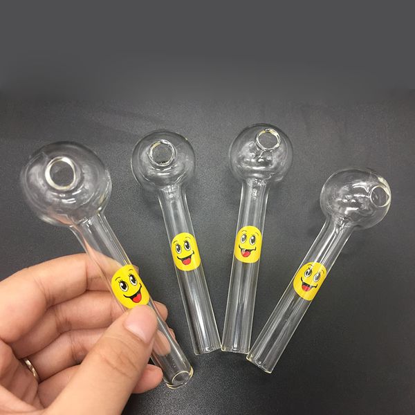 Offre spéciale sourire Logo verre brûleur à mazout tuyaux Pyrex brûleur à mazout verre cuillère tuyaux main tuyau tabac tuyaux pour fumer accessoires