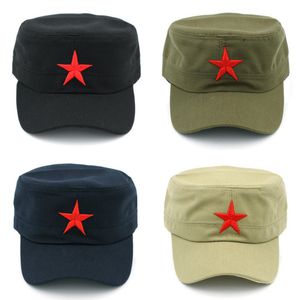 10pcs / lot hommes femmes bouchon militaire armée chapeau printemps été été hiver plage extérieur rue cool église soleil chapeau haut plat avec étoile rouge