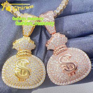 Pendentif hip hop en argent Sterling massif, pendentif de sac d'argent Moissanite glacé en usine, offre spéciale